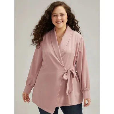 Bloomchic Women's Plus Size Lapel Collar Asymmetrical Side-tie Jacket Mistyrose Plain 14-16/1x