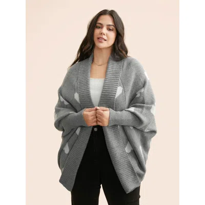 Bloomchic Women's Plus Size Lapel Collar Heart Shaped Cardigan Mediumgray Long Sleeve 22-24/3x