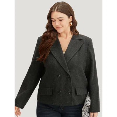 Bloomchic Women's Plus Size Lapel Collar Plain Textured Button Up Blazer Dimgray Plain Plain Sleeve Long Sleev