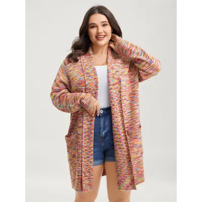 Bloomchic Women's Plus Size Lapel Collar Pockets Heather Knit Cardigan Multicolor Long Sleeve 26/4x