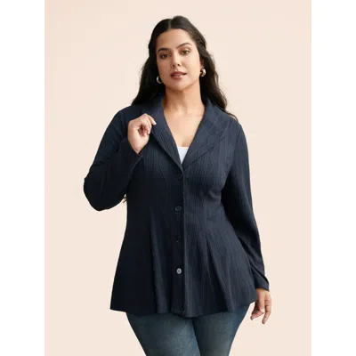 Bloomchic Women's Plus Size Lapel Collar Texture Button Up Jacket Indigo Texture X-line 30/6x In Purple
