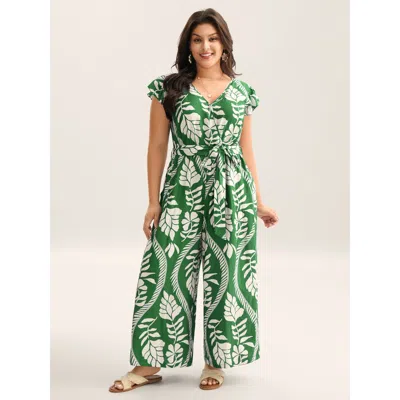 Bloomchic Women's Plus Size Large Floral Print Pockets Jumpsuit Darkgreen Vacation 30/6x In Green