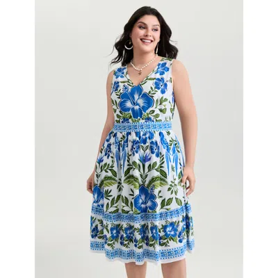 Bloomchic Women's Plus Size Large Floral Print Pockets Rayon Midi Dress Mediumblue Floral Midi Vacation Gather