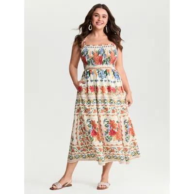 Bloomchic Women's Plus Size Large Floral Print Shirred Cami Maxi Dress Multicolor Floral Knee Length Elegant 3