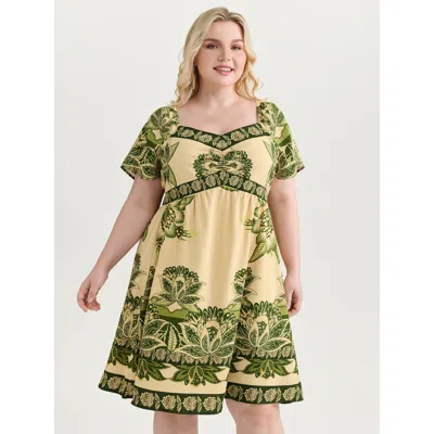 Bloomchic Women's Plus Size Large Floral Print Sweetheart Neckline Mini Dress Armygreen Tropical Short Vacatio