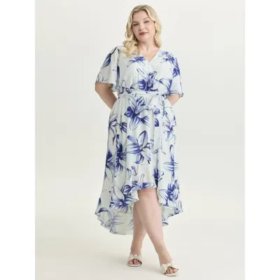 Bloomchic Women's Plus Size Large Floral Print Wrap Ruffled Hem Midi Dress Mediumblue Floral Midi Elegant Belt