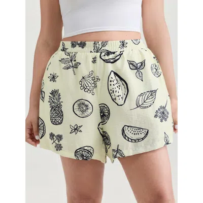 Bloomchic Women's Plus Size Large Fruit Print Straight-leg Shorts Ivory Vacation Straight Fit Shorts 12/l In White