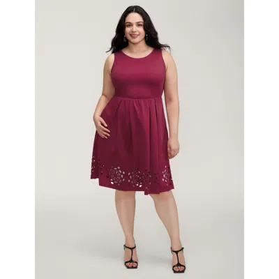 Bloomchic Women's Plus Size Laser Cut Hem Backless Tie Midi Dress Scarlet Synthetic Texture Knee Elegant 22-24 In Red