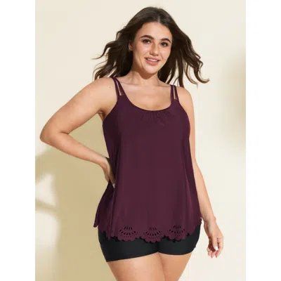 Bloomchic Women's Plus Size Laser Cut Relaxed-fit Swim Top Plum Solid Short Sleeve Non 12/l In Purple