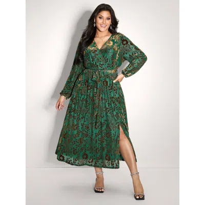 Bloomchic Women's Plus Size Laser-cut Velvet Waist-tie Maxi Dress Teal Ditsy Floral Maxi Party Wrap / Overlap  In Blue