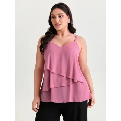 Bloomchic Women's Plus Size Layered Cami Plain Tank Top Beanpastepowder Elegant Relaxed Fit Straight Fit V-nec