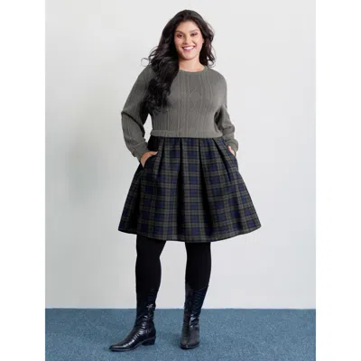 Bloomchic Women's Plus Size Layered Plaid Pockets Mini Dress Darkgray Plaid Mini Casual Patchwork 30/6x In Gray