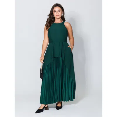 Bloomchic Women's Plus Size Layered Pleated Skirt Sleeveless Maxi Dress Truegreen Non Maxi Party 12/l