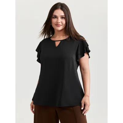 Bloomchic Women's Plus Size Layered Ruffled Arm-friendly Sleeve Blouse Pureblack Non Office Short Sleeve 10/m