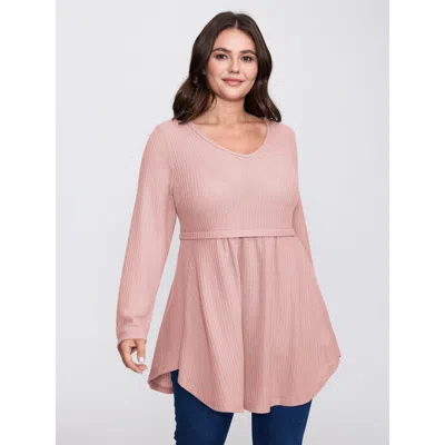 Bloomchic Women's Plus Size Layered V-neck Fit And Flare Knit Top Lightpink Long Sleeve Casual V-neck 12/l