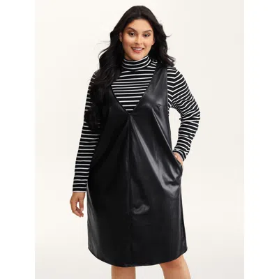 Bloomchic Women's Plus Size Leather V-neck Sleeveless Sheath Dress Black Non Knee Casual 28/5x