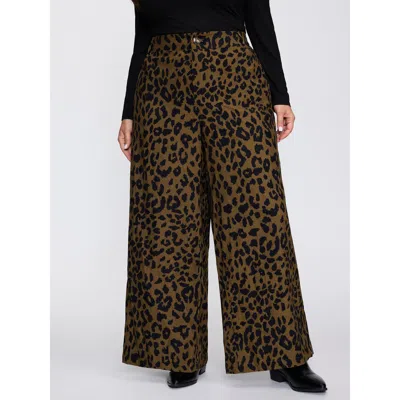 Bloomchic Women's Plus Size Leopard Corduroy Print Pockets Pants Leopard Leopard Babydoll Mid Rise Casual 12/l In Brown