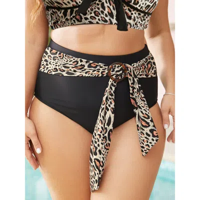 Bloomchic Women's Plus Size Leopard Knotted Buckle Detail Swim Bottom Leopard Patchwork 30/6x In Brown