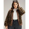 Bloomchic Women's Plus Size Leopard Patchwork Button Through Jacket Leopard Elastic Cuffs 14-16/1x In Brown