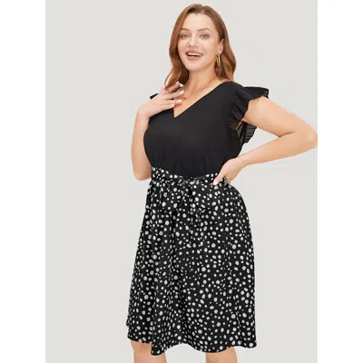 Bloomchic Women's Plus Size Leopard Patchwork Pocket Belt Ruffle Dress Black Dailywear Belted 30/6x