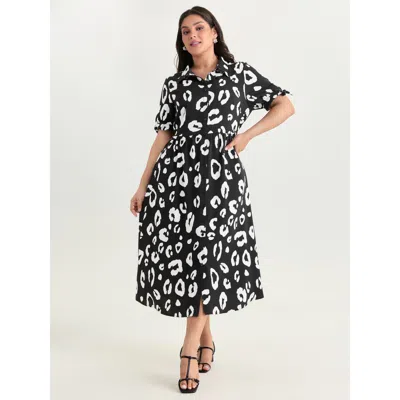 Bloomchic Women's Plus Size Leopard Print Button Down Midi Dress Pureblack Leopard Maxi Office 22-24/3x