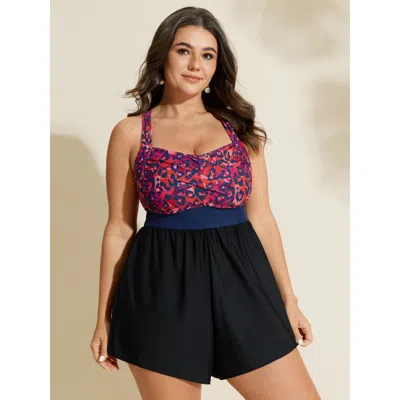 Bloomchic Women's Plus Size Leopard Print Color Contrast One-piece Swimsuit Orangered Leopard Colorblock Adapt