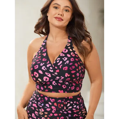 Bloomchic Women's Plus Size Leopard Print Cross-straps Bikini Top Leopard Leopard Sleeveless Non Adaptive-fit  In Brown