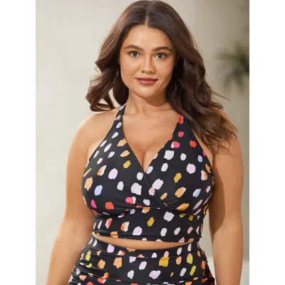 Bloomchic Women's Plus Size Leopard Print Cross-straps Bikini Top Multicolor Leopard Sleeveless Non Adaptive-f