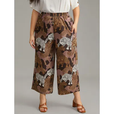 Bloomchic Women's Plus Size Leopard Print Elastic Waist Straight Leg Pants Multicolor High Rise Dailywear 12/l