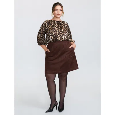 Bloomchic Women's Plus Size Leopard Print Gathered Neckline Blouse Darkbrown Animal Motif Elegant 3/4 Sleeve 1 In Brown