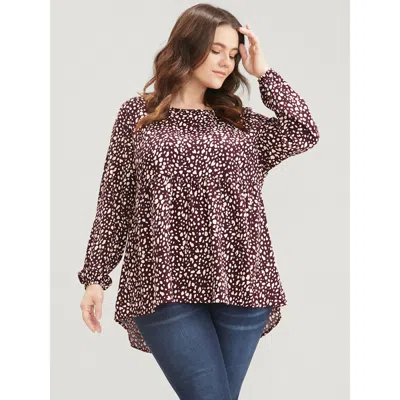 Bloomchic Women's Plus Size Leopard Print High Low Hem Round Neck Blouse Scarlet Leopard Dailywear Sleeveless  In Red