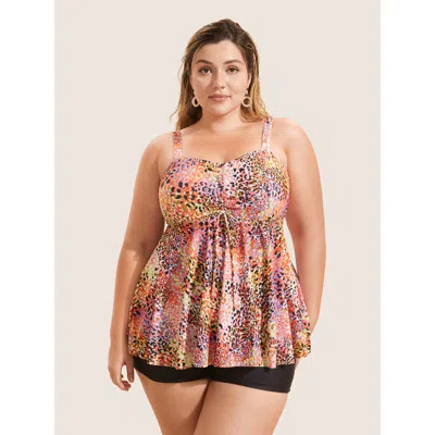 Bloomchic Women's Plus Size Leopard Print Knotted Front Swim Top Multicolor Leopard Sleeveless Ruched Adaptive