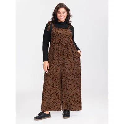 Bloomchic Women's Plus Size Leopard Print Pockets Shoulder Ties Jumpsuit Rust Vacation 14-16/1x In Brown