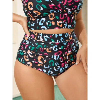 Bloomchic Women's Plus Size Leopard Print Ruched Tight-fit Bikini Bottoms Emerald Leopard Booty Colorblock Ela In Green