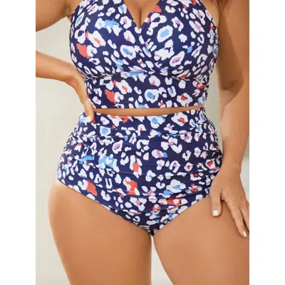 Bloomchic Women's Plus Size Leopard Print Ruched Tight-fit Bikini Bottoms Indigo Leopard Booty Colorblock Elas In Purple
