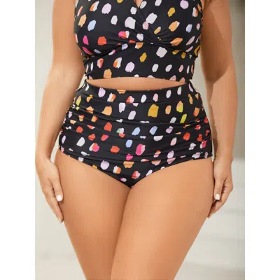 Bloomchic Women's Plus Size Leopard Print Ruched Tight-fit Bikini Bottoms Multicolor Leopard Booty Colorblock 