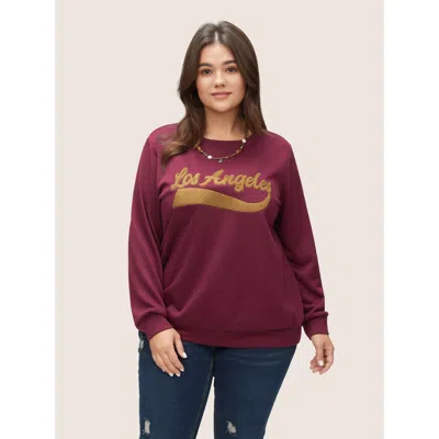 Bloomchic Women's Plus Size Letter Graphic Towel Embroidered Sweatshirt Redviolet Area Dailywear 14-16/1x