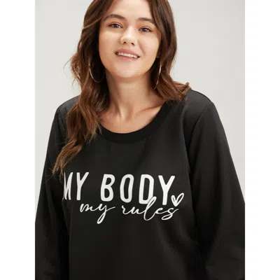 Bloomchic Women's Plus Size Letter Print Drop Shoulder Sweatshirt Black Letter Dailywear 10/m