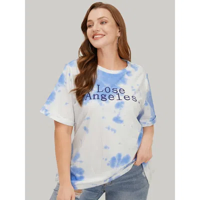 Bloomchic Women's Plus Size Letter Print Short Sleeve Tie Dye T-shirt White Dailywear 12/l