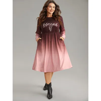 Bloomchic Women's Plus Size Letter Tie Dye Gathered Elastic Waist Dress Scarlet Dailywear Gathered 14-16/1x In Red