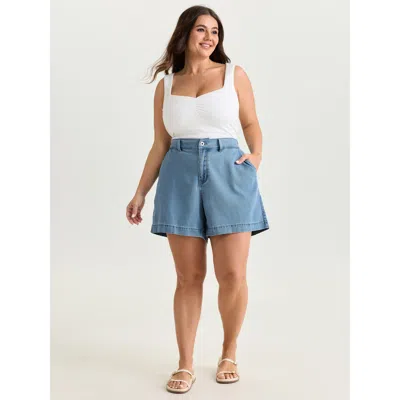 Bloomchic Women's Plus Size Light Washed Pockets Wide Leg Denim Shorts Denimlightblue Casual 12/l