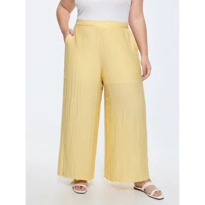 Bloomchic Women's Plus Size Linen Blend Breezy Wide-leg Pants Lightyellow Solid Wide Leg Mid Rise Vacation 22-