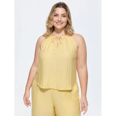 Bloomchic Women's Plus Size Linen Blend Halter Neckline Tank Top Lightyellow Vacation A-line Round Neck 10/m
