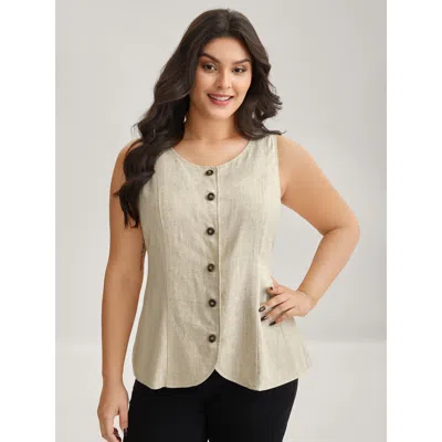 Bloomchic Women's Plus Size Linen Buttons Slim Fit Adjustable Vest Ivory Button Front 14-16/1x In White