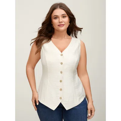 Bloomchic Women's Plus Size Linen Solid Button Vest Beige Button Front 26/4x In Sand