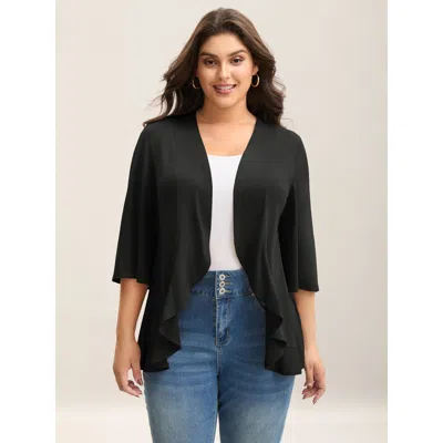 Bloomchic Women's Plus Size Lotus Hem Curvy Kimono Cover-up Black Ruffles Straight Fit 12/l