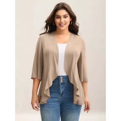 Bloomchic Women's Plus Size Lotus Hem Curvy Kimono Cover-up Tan Ruffles Straight Fit 22-24/3x In Brown