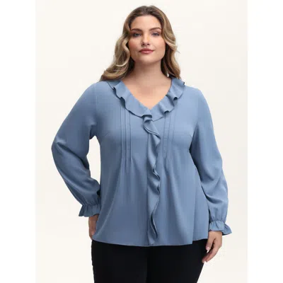 Bloomchic Women's Plus Size Lotus Leaf Edge Toothpick Pleats Blouse Stone Non Elegant Extra Long Sleeve 10/m In Gray