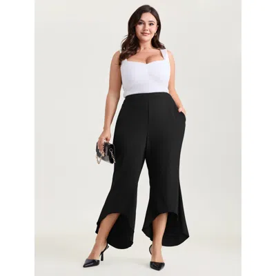 Bloomchic Women's Plus Size Lotus Leaf Hem Flared Hem Pants Black Non Flared Mid Rise Elegant 12/l