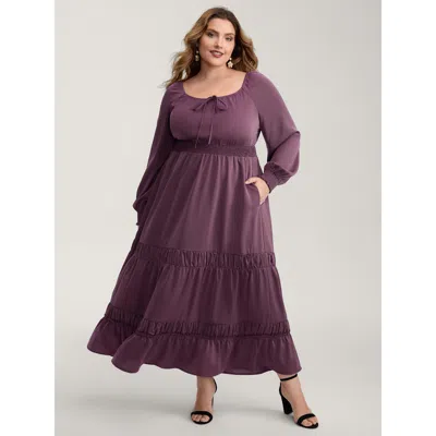 Bloomchic Women's Plus Size Lotus Leaf Shirred Waist Pockets Maxi Dress Dustypink Non Maxi Elegant Tie Knot 12 In Pink
